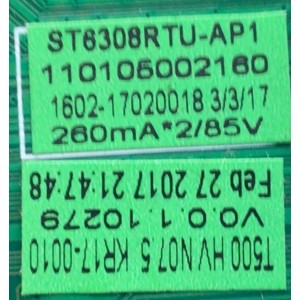 MAIN FUENTE PARA TV ELEMENT / NUMERO DE PARTE 21005630/ ST6308RTU-AP1 / 110105002160 / 433384 / F845AD1A9ED1 / 17030100367 / DISPLAY T500HVN07.5 / MODELO ELSFC5017	